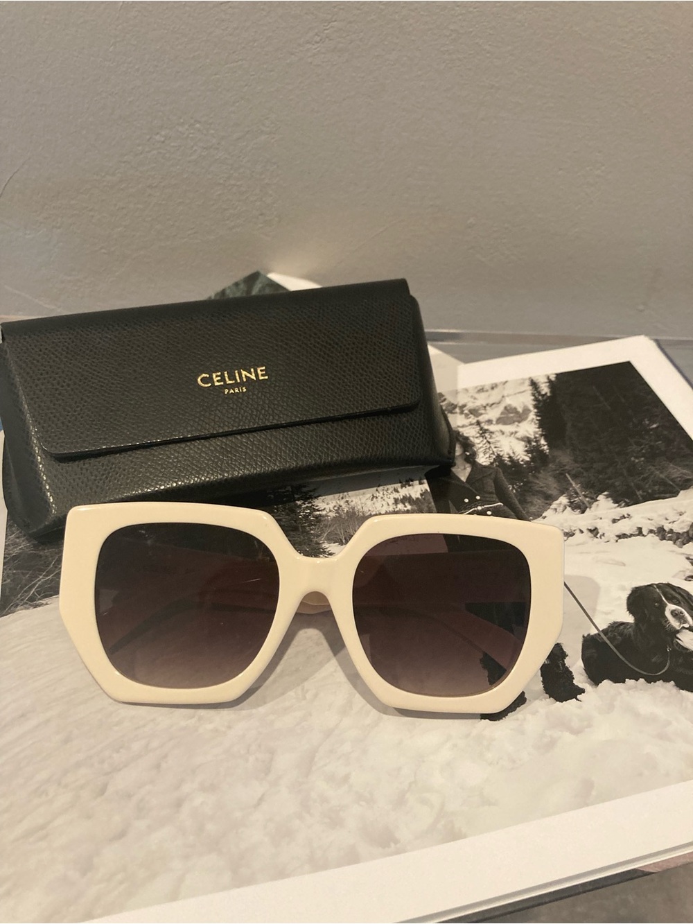 Celine Ivory Square Oversized Sunglasses with Brown Gradient Lenses